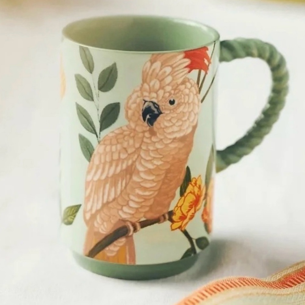 Anthropologie Tropical Parrot Mug - Green and Orange Mug